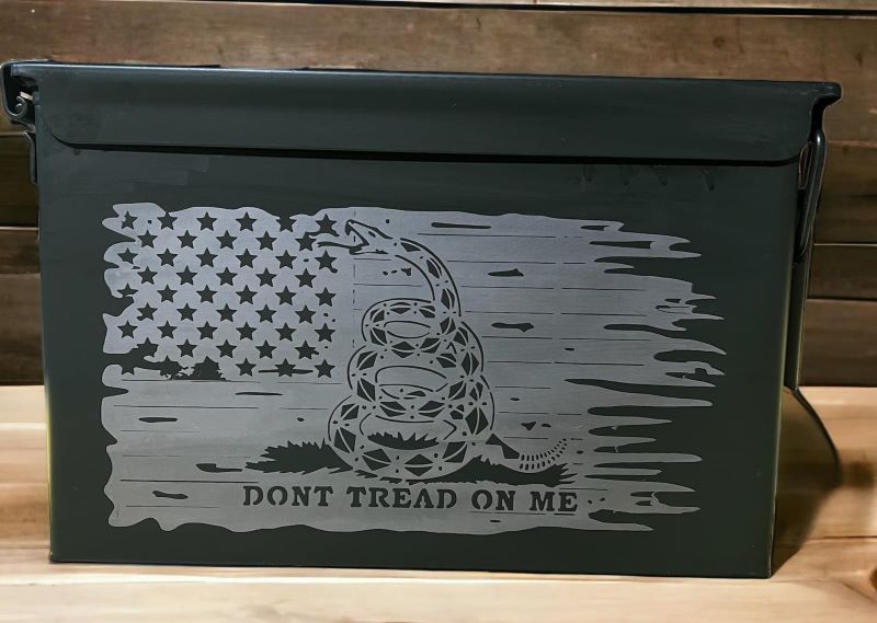 Engraved Ammo Can with Gadsden Flag Design: Perfect for Patriotic Gifts