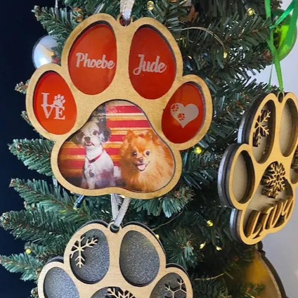 Custom Pet Photo Pawprint Ornament